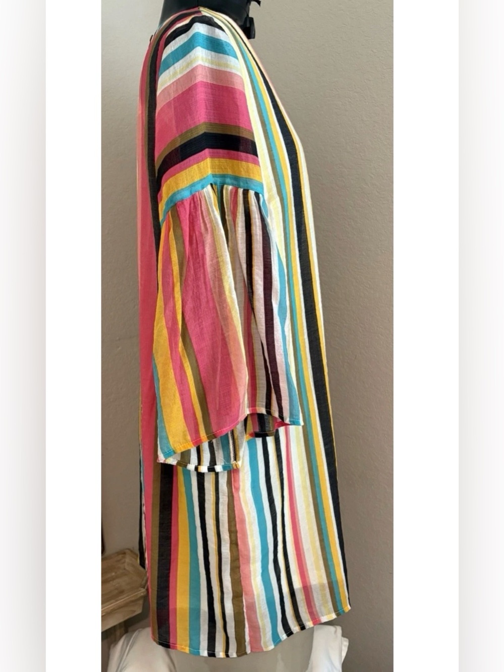 Listicle Womens Medium Multicolor Striped Bell Sleeve Shift Dress Boho Tunic - Picture 5 of 8